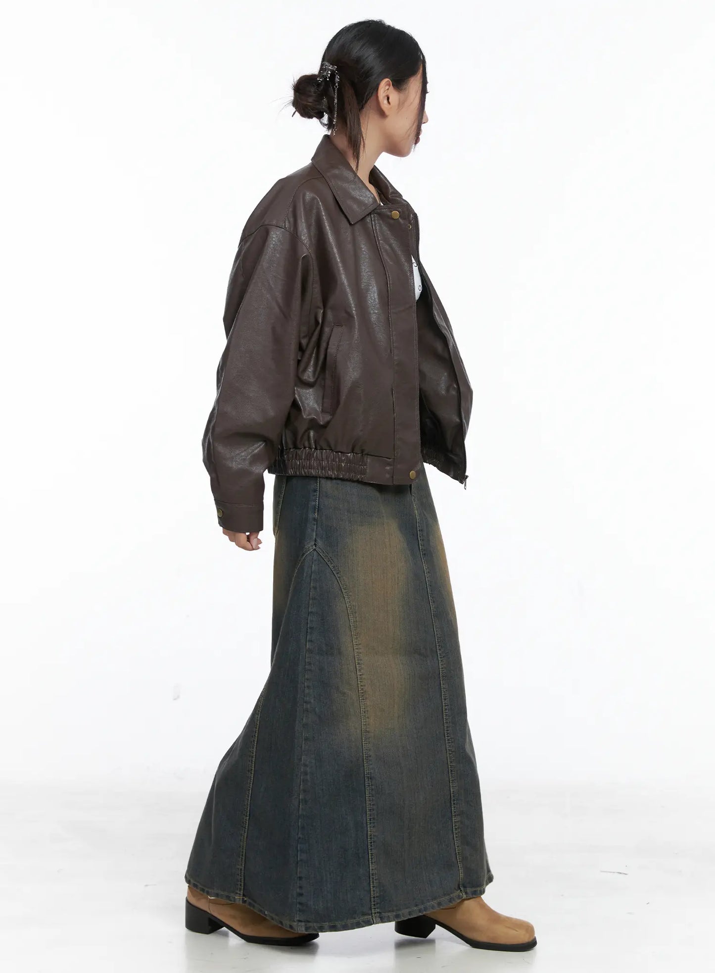 Clay Wash Denim Maxi Skirt CS503