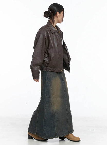 Clay Wash Denim Maxi Skirt CS503