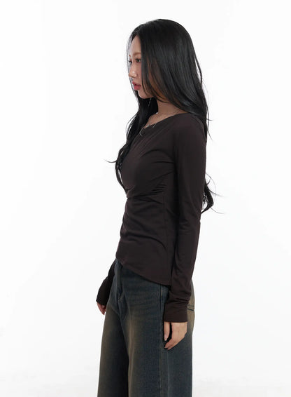 Asymmetric Ruched Long Sleeve Top CJ514