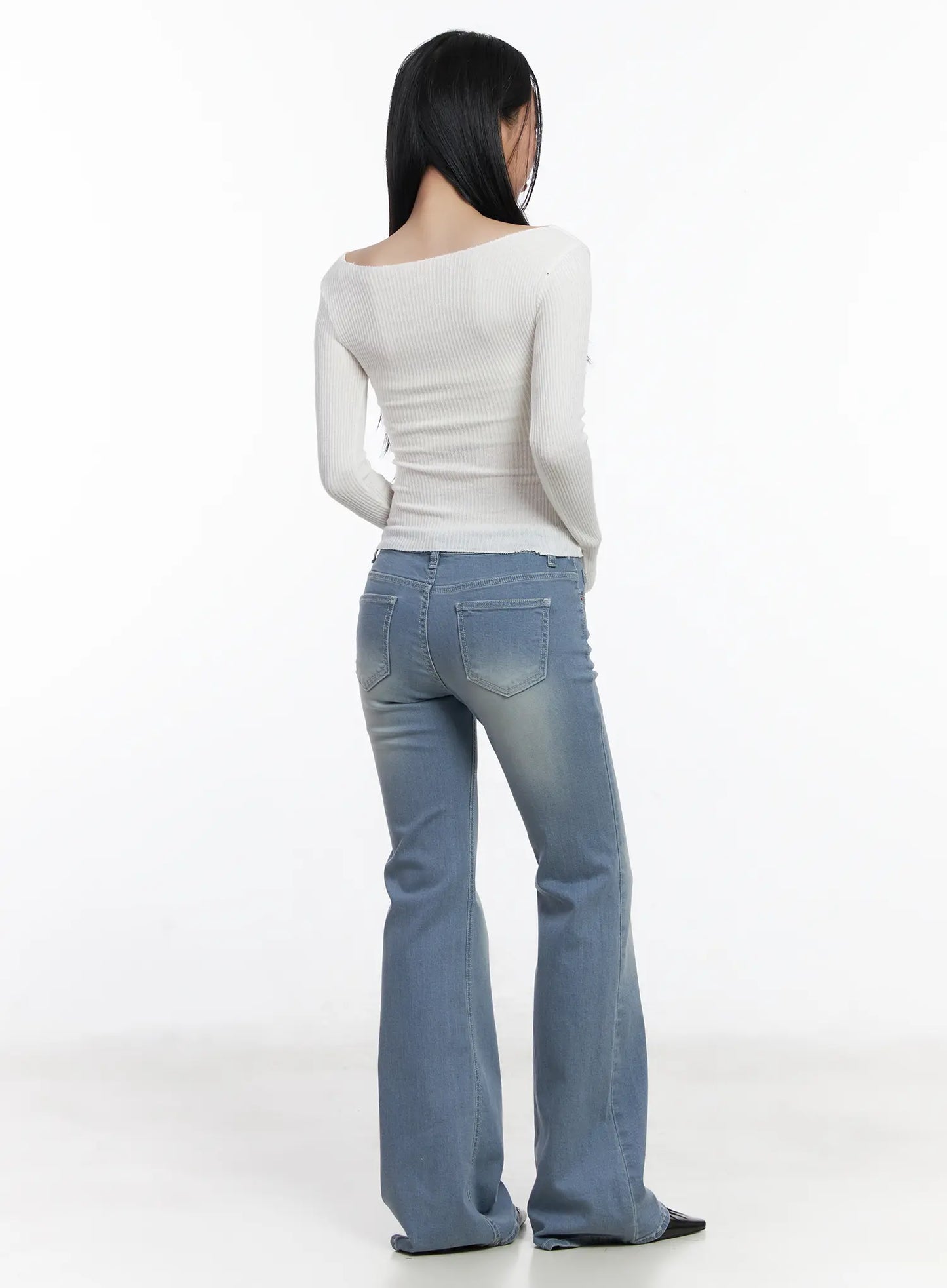 Basic V-Neck Ribbed Long Sleeve Top CF503