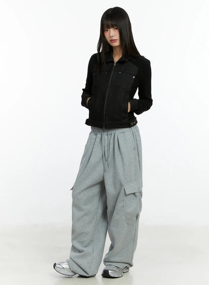 Button Wide Leg Cargo Sweatpants CF509
