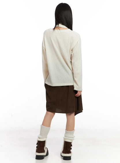 Asymmetric Button Midi Skirt CN521