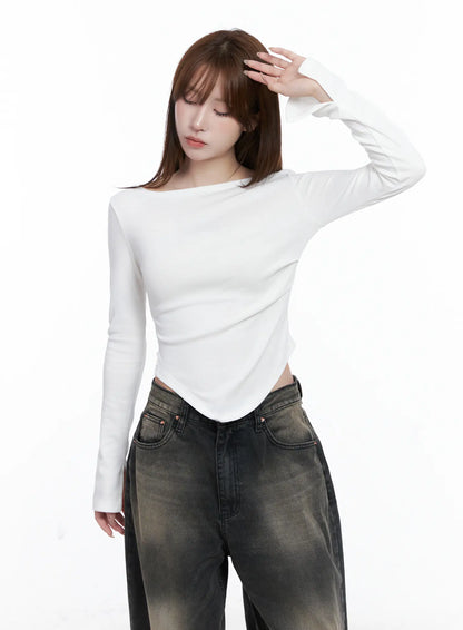 Asymmetric Hem Long Sleeve Top CG529