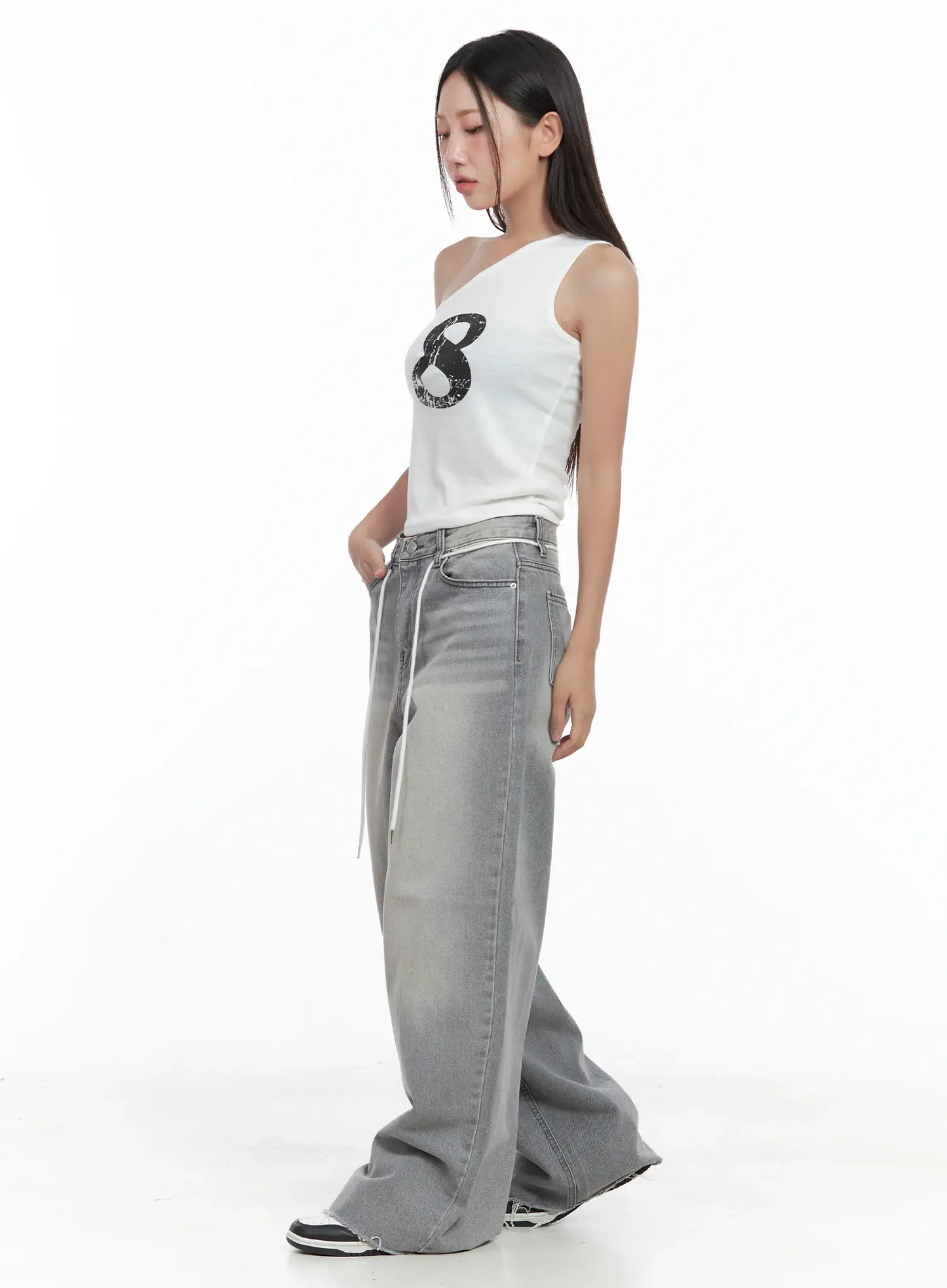 Asymmetric Graphic One-Shoulder Tank CL509