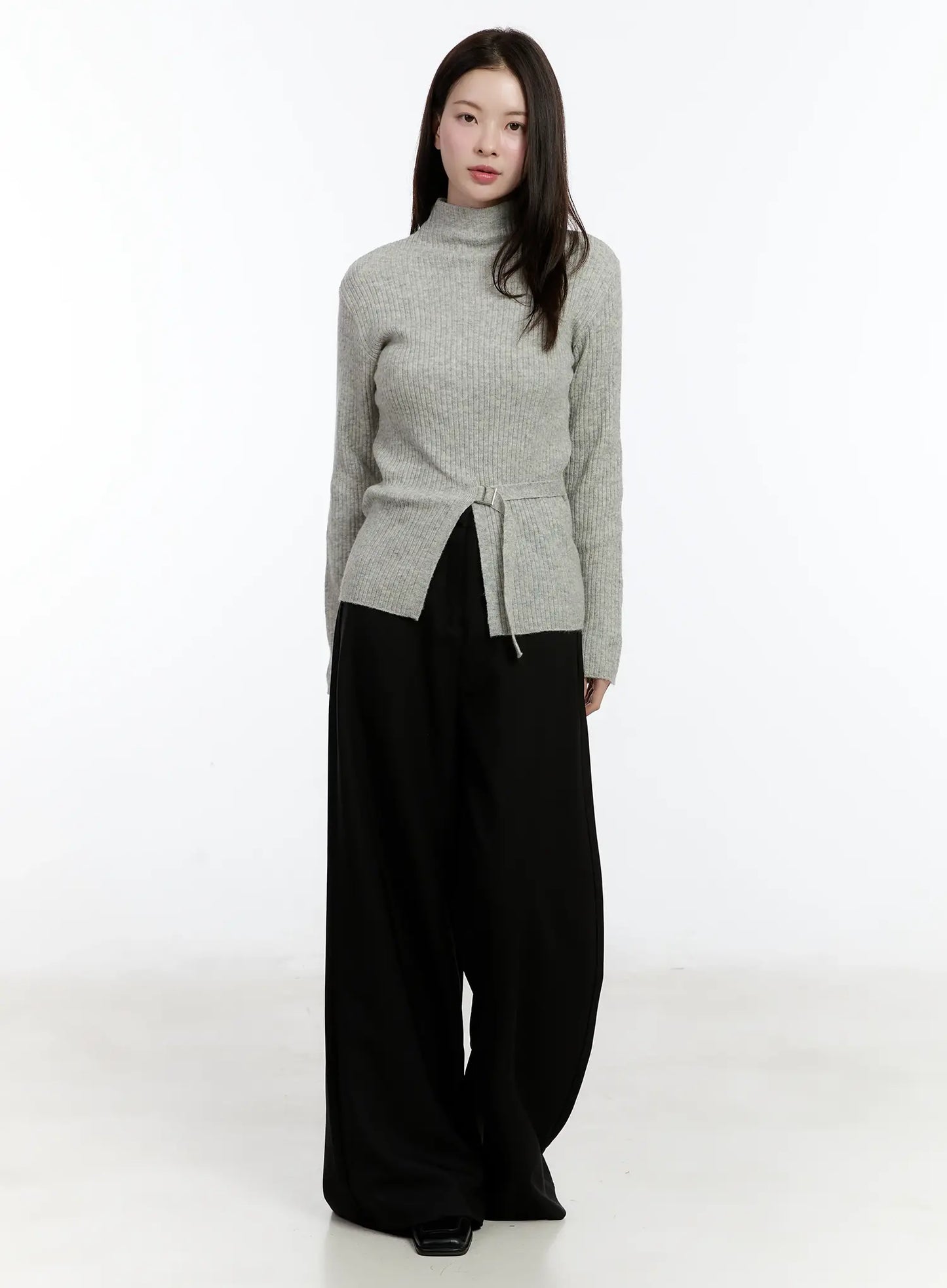 Buckle Ribbed Half Turtleneck Sweater