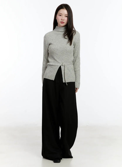 Buckle Ribbed Half Turtleneck Sweater