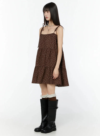 Brown Polka Dot Tiered Dress IU518