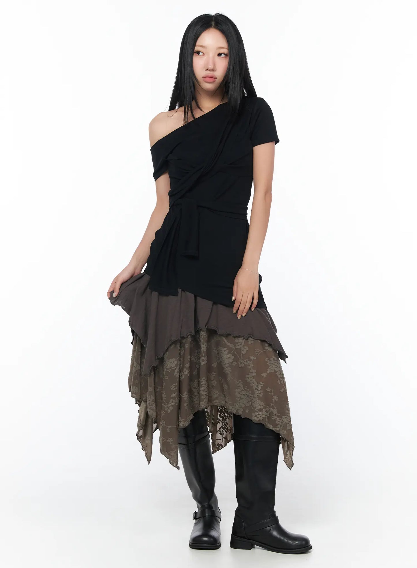 Asymmetric Floral Midi Skirt CY513