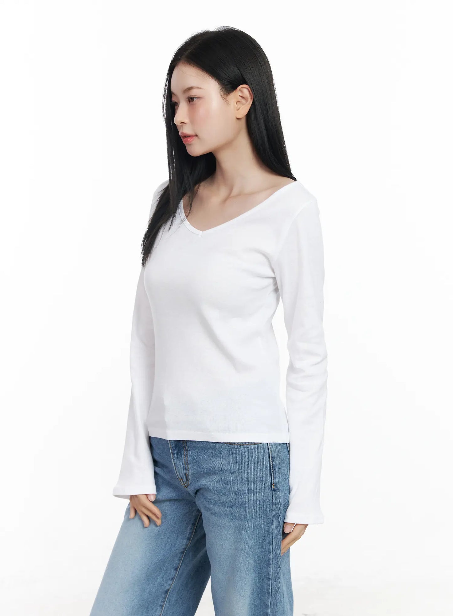 Basic V-Neck Long Sleeve Tee CJ519