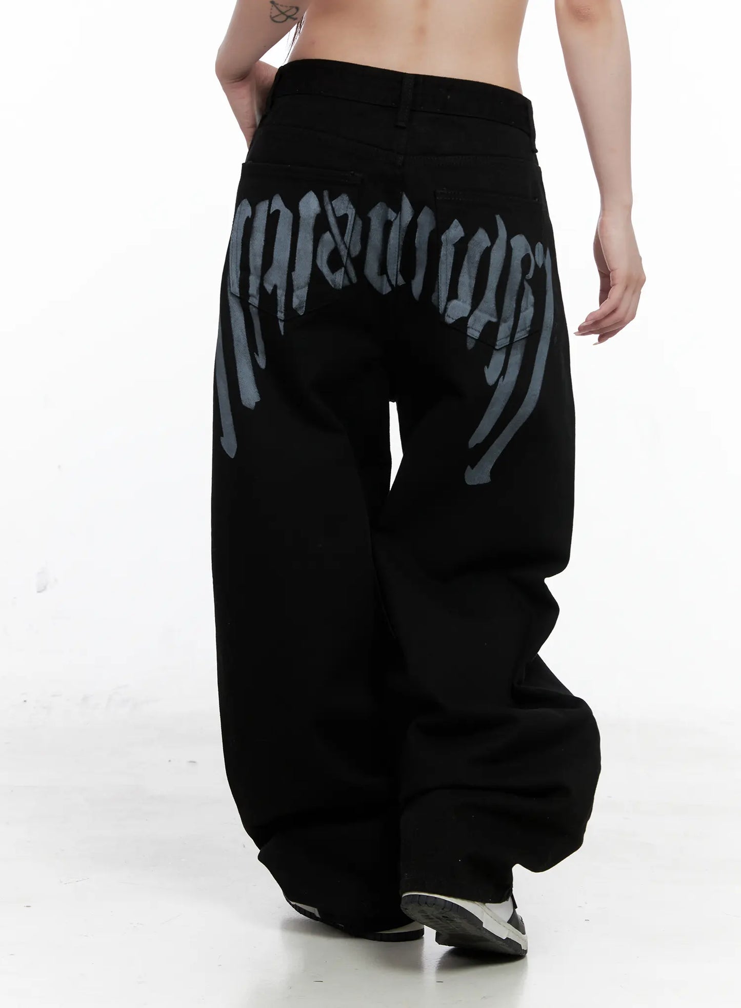 Baggy Black Graphic Cotton Pants CO521