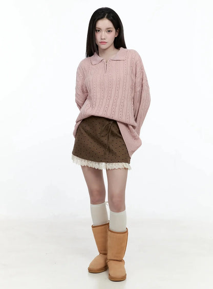 Cable Knit Half-Zip Sweater IO520