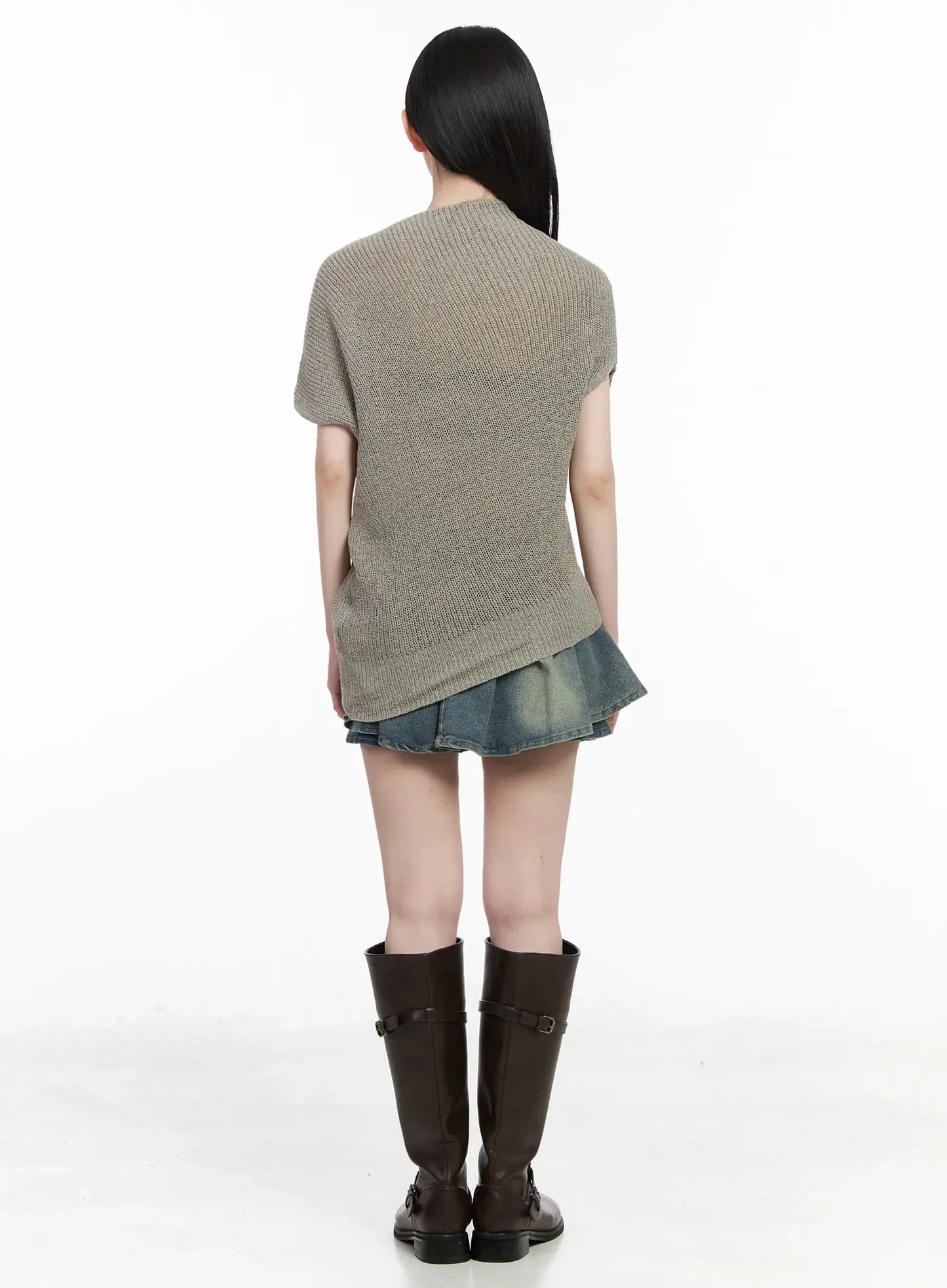 Asymmetric Half-Neck Knit Top IU509