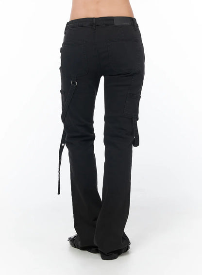 Black Bucle Bootcut Cargo Pants CY513
