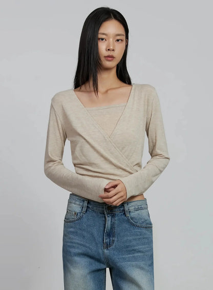 Casual Wrap V-Neck Top Set IM520