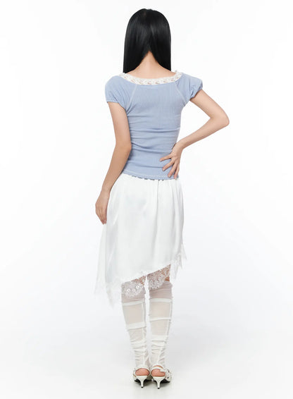 Chic Lace-Trimmed Shirred Tee CY512