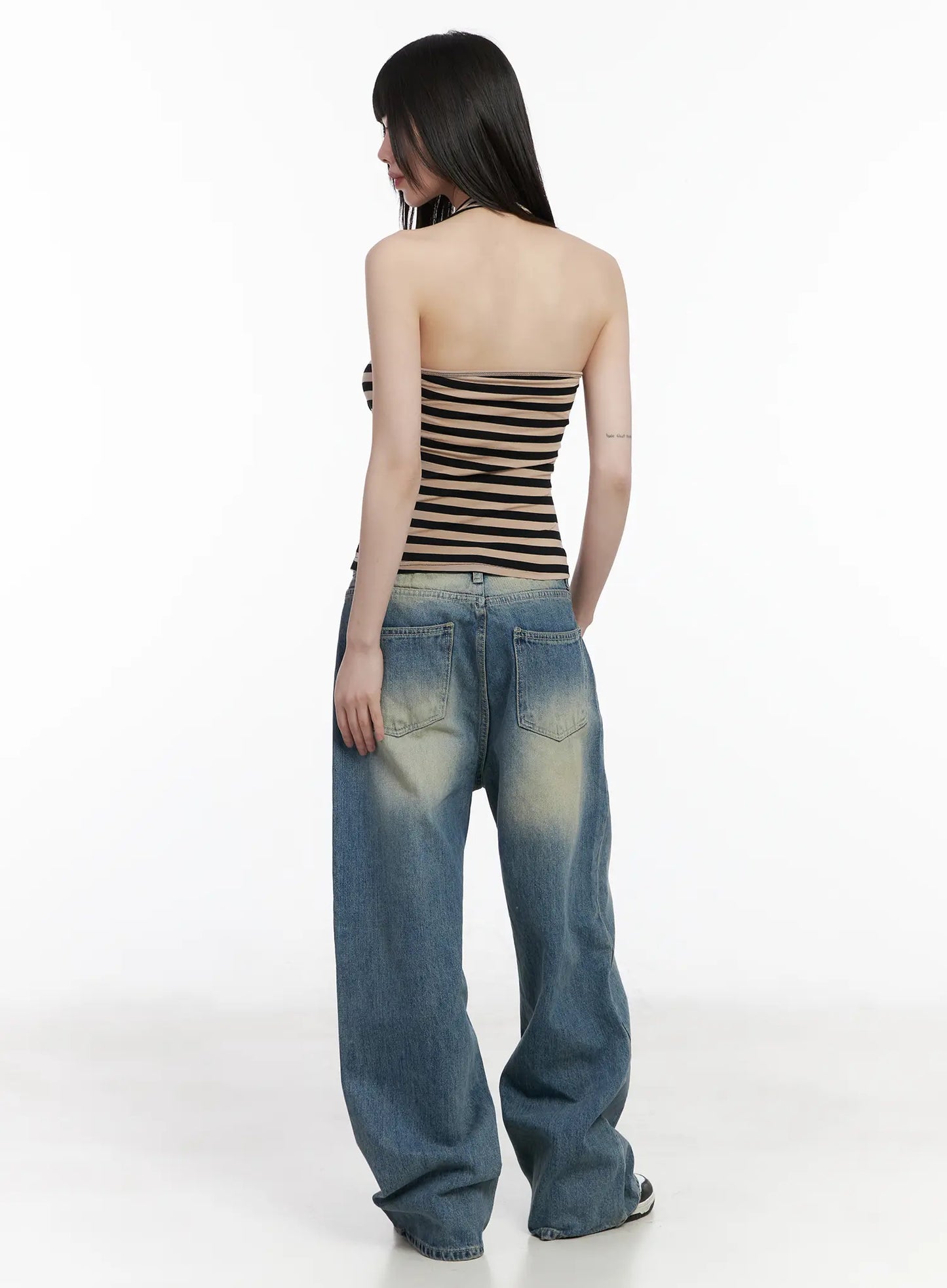 Bow Embellished Stripe Padded Halter Top CM524