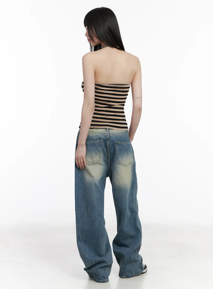 Bow Embellished Stripe Padded Halter Top CM524