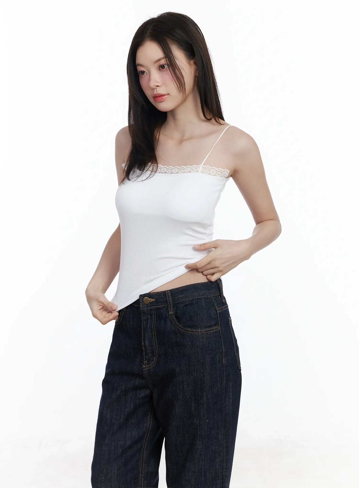 Basic Ribbed Lace Tank Top IF520