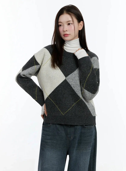 Argyle Pattern Knit Sweater ID526