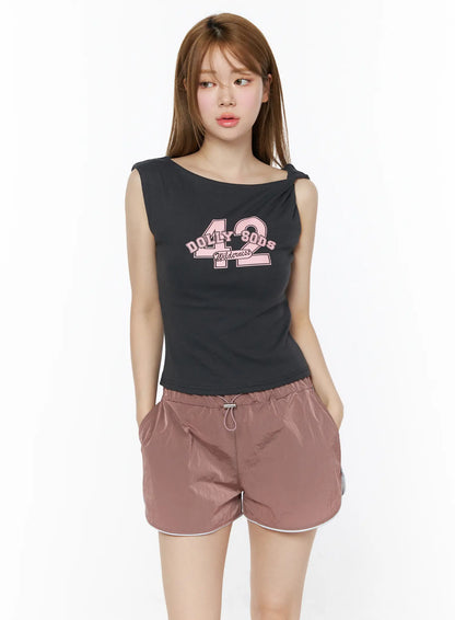 42 Graphic Twist-Shoulder Sleeveless Top CU511