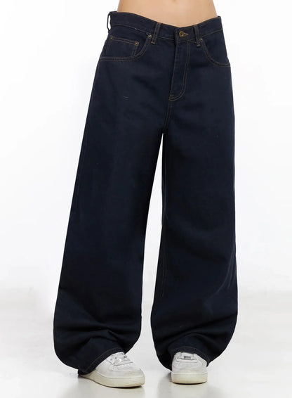 Annette Dark-Wash No-Fade Baggy Jeans IA507