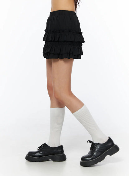 Banding Waist Ruffle Mini Skirt CU522