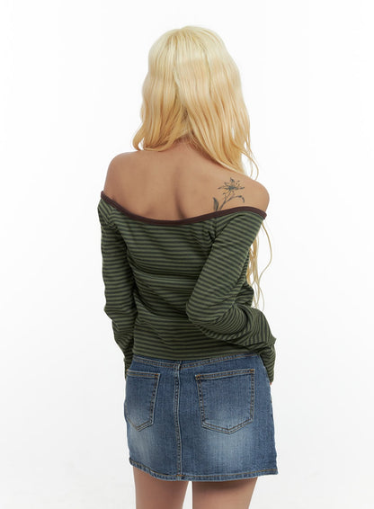 Chic Striped Off-Shoulder Long Sleeve  CS425