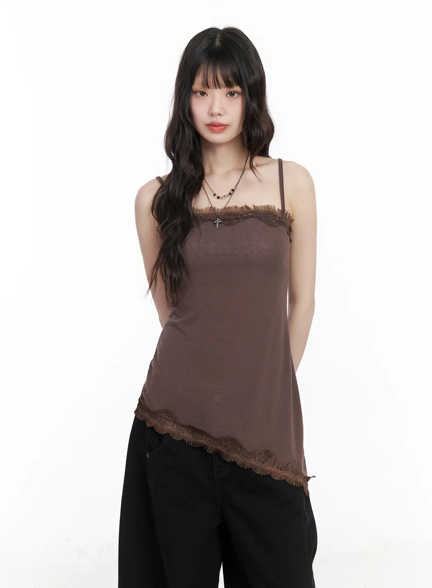 Asymmetric Lace Trim Cami Top CM526