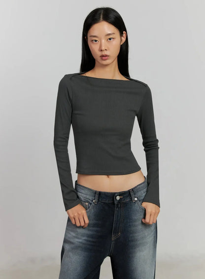 Boat Neck Long Sleeve Top IJ505