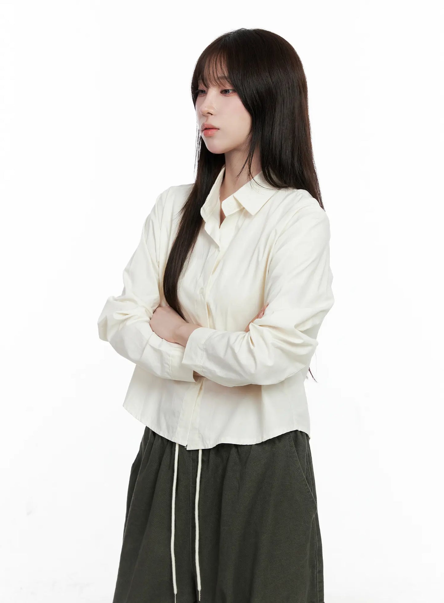 Button-Up Long Sleeve Crop Top CO520