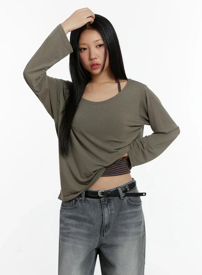 Casual Fleece Loose Fit Long Sleeve Tee ID526