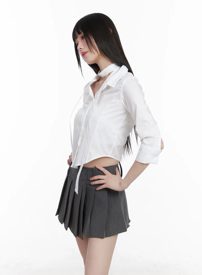 Chic Cropped Blouse & Scarf Set CM525