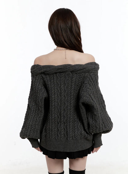 Cable Knit Off-Shoulder Sweater CN525