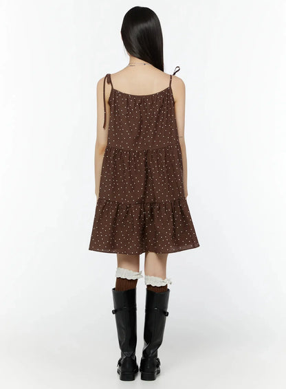 Brown Polka Dot Tiered Dress IU518