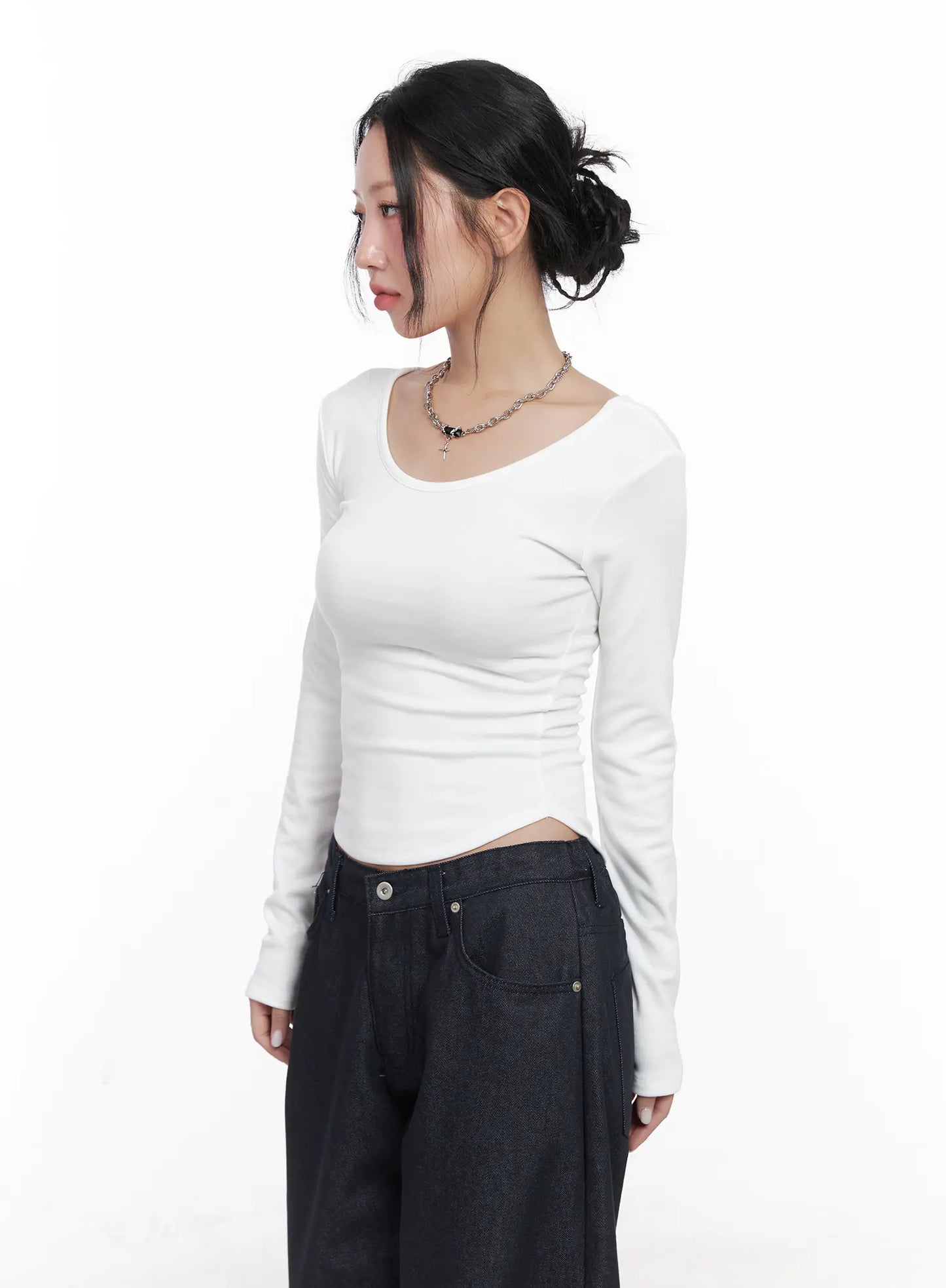 Asymmetrical Crop Long Sleeve Top CN514