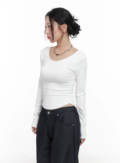 Asymmetrical Crop Long Sleeve Top CN514
