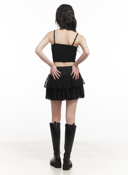 Asymmetric Lace Ruffle Mini Skirt CM519