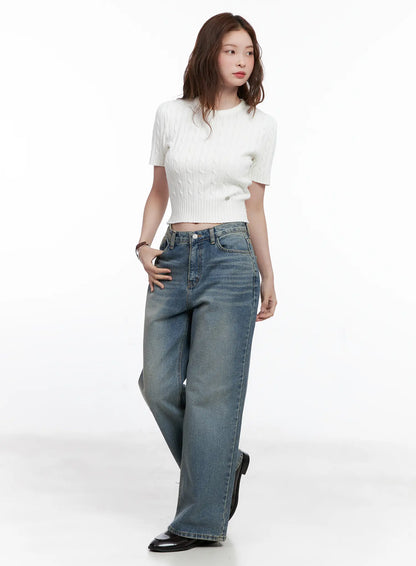 Cable Knit Short Sleeve Sweater CG521