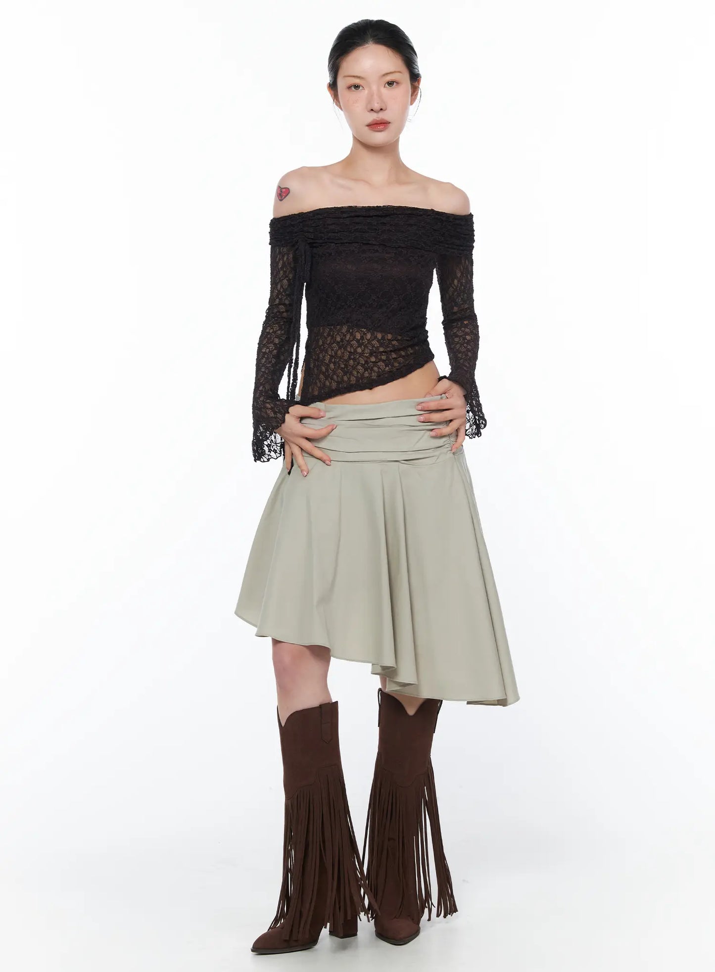Asymmetrical Flare Midi Skirt CA524