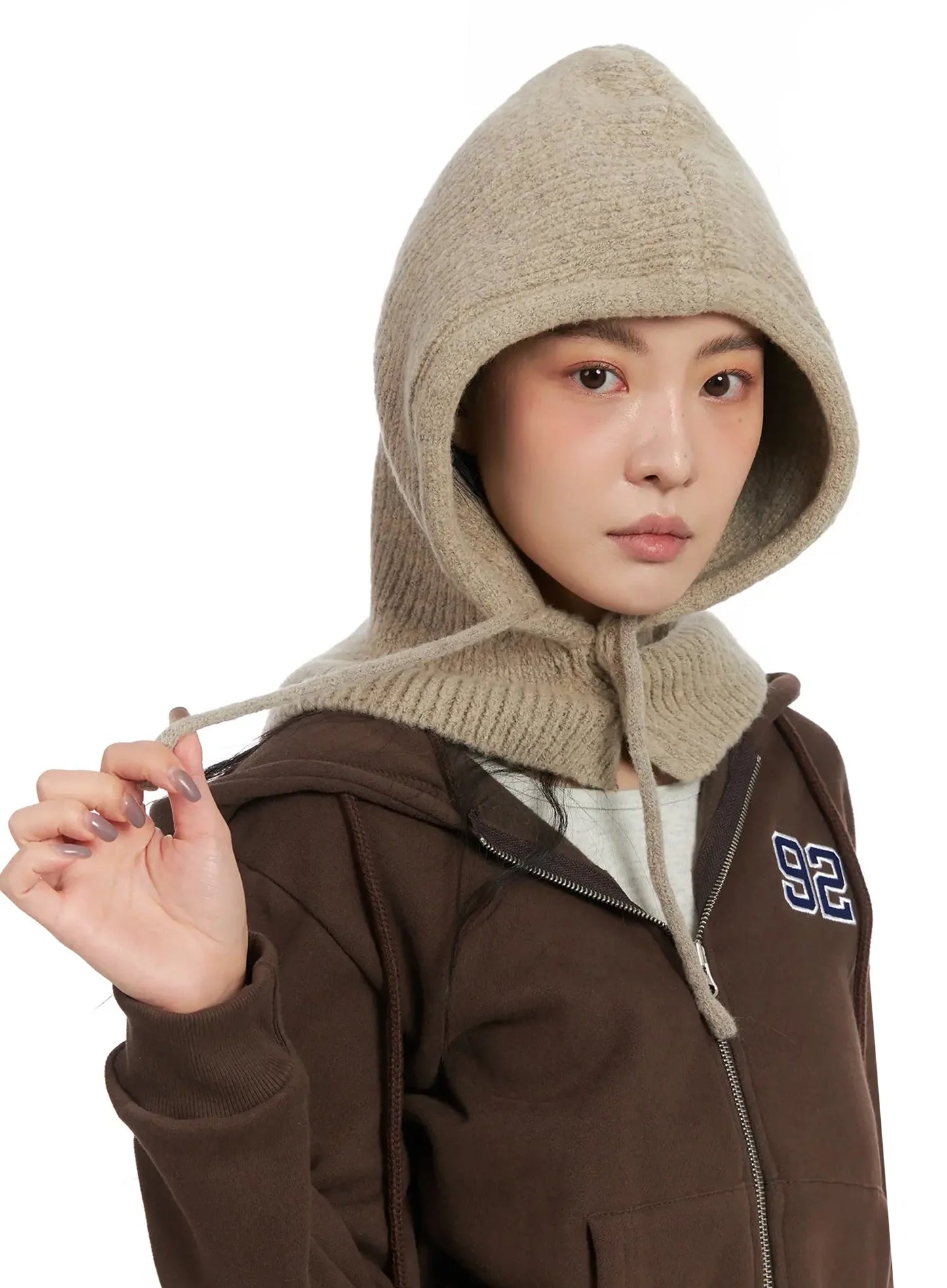 Buttoned Knit Hood Hat IN528