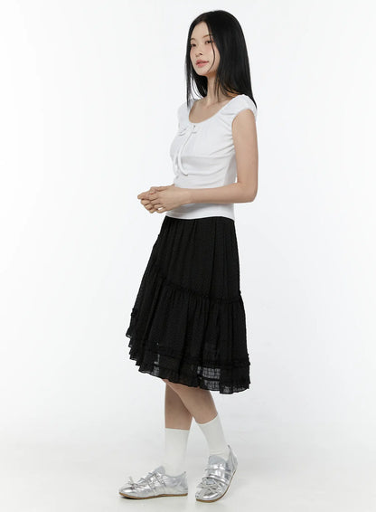 Asymmetric Ruffle Polka Dot Midi Skirt IU505