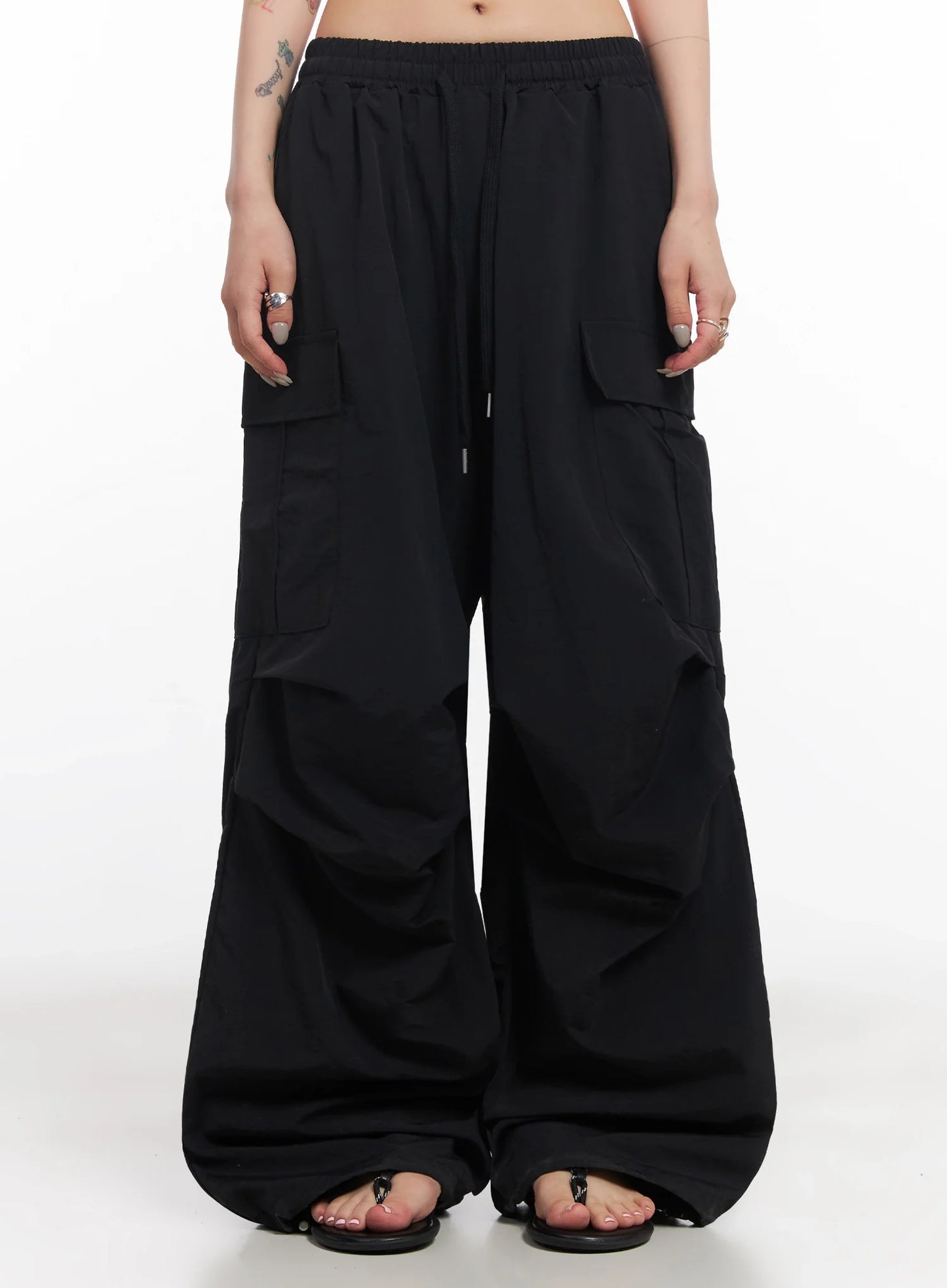 Black Utility Wide-Fit Cargo Pants IC503