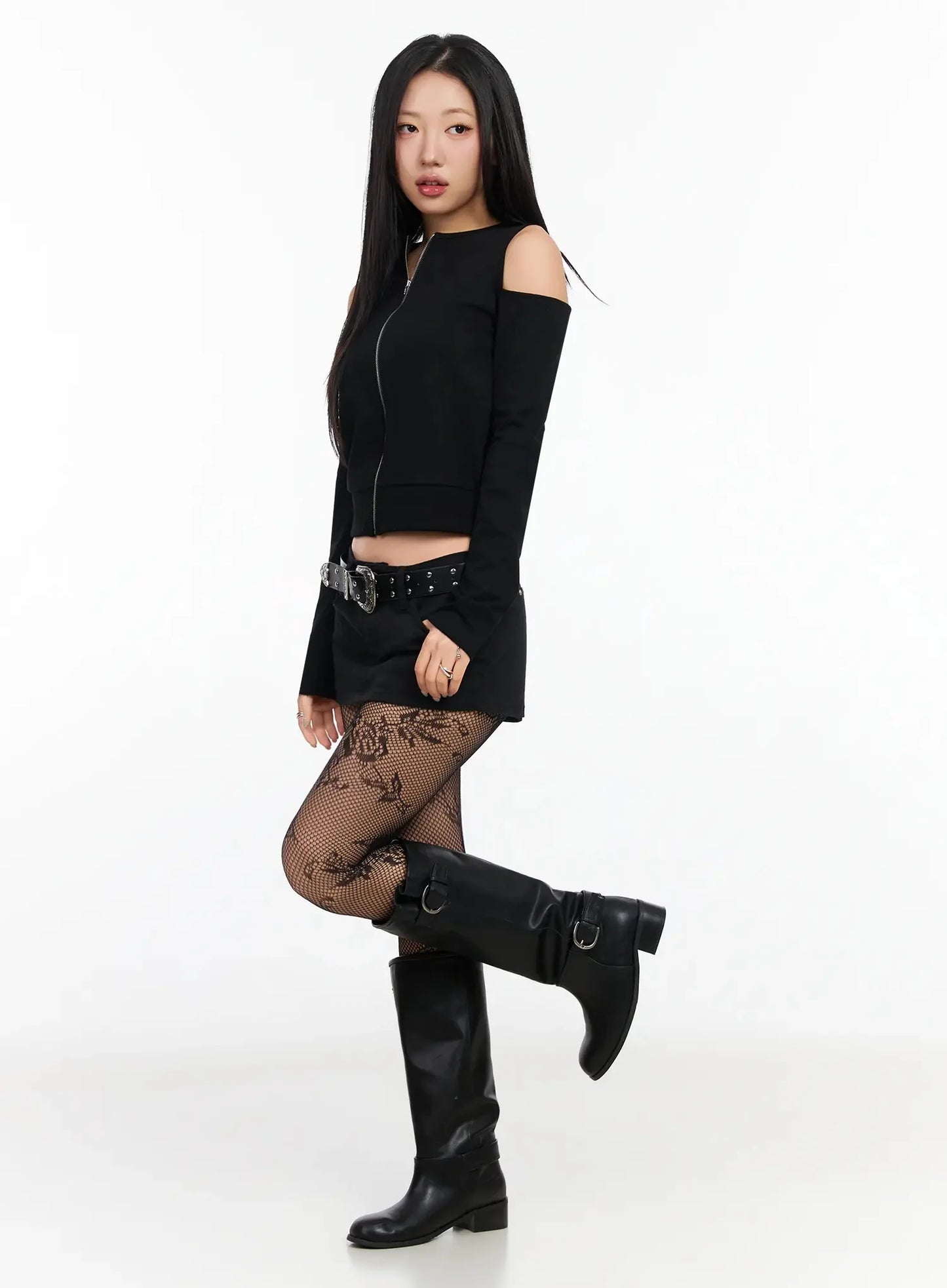 Chic Shoulder Cut-Out Zip-Up Top IA507