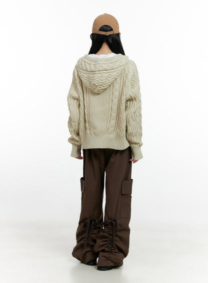 Cable Knit Zip-Up Hooded Sweater Cardigan CN411