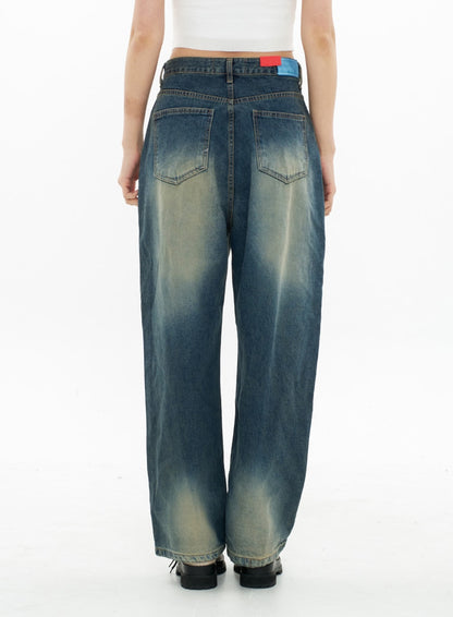 Bleached Wide Leg Denim Pants CA07