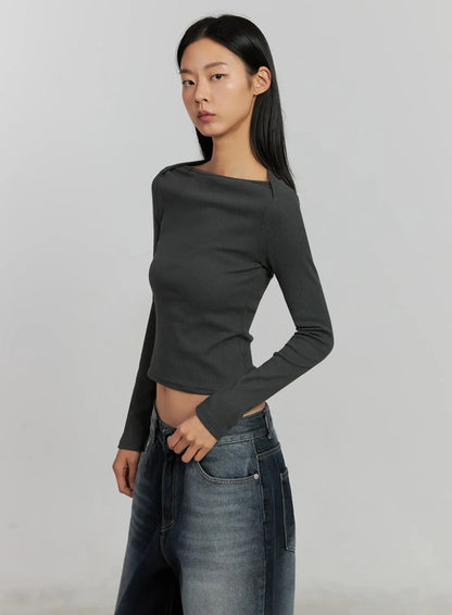 Boat Neck Long Sleeve Top IJ505