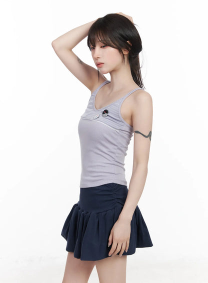 Casual Ribbed Sleeveless Top With Badges CF523