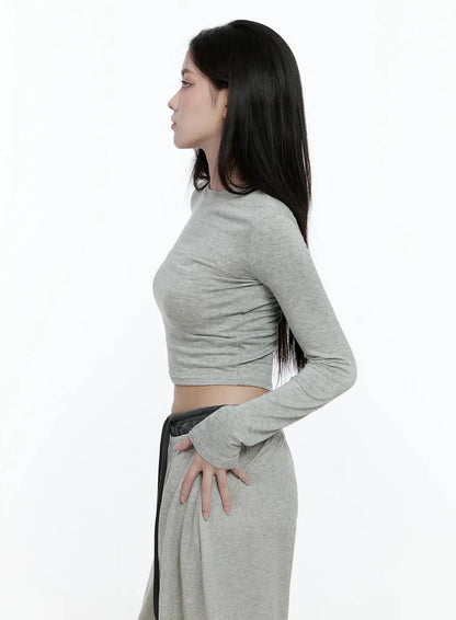 Casual Long Sleeve Crop Tee IO527