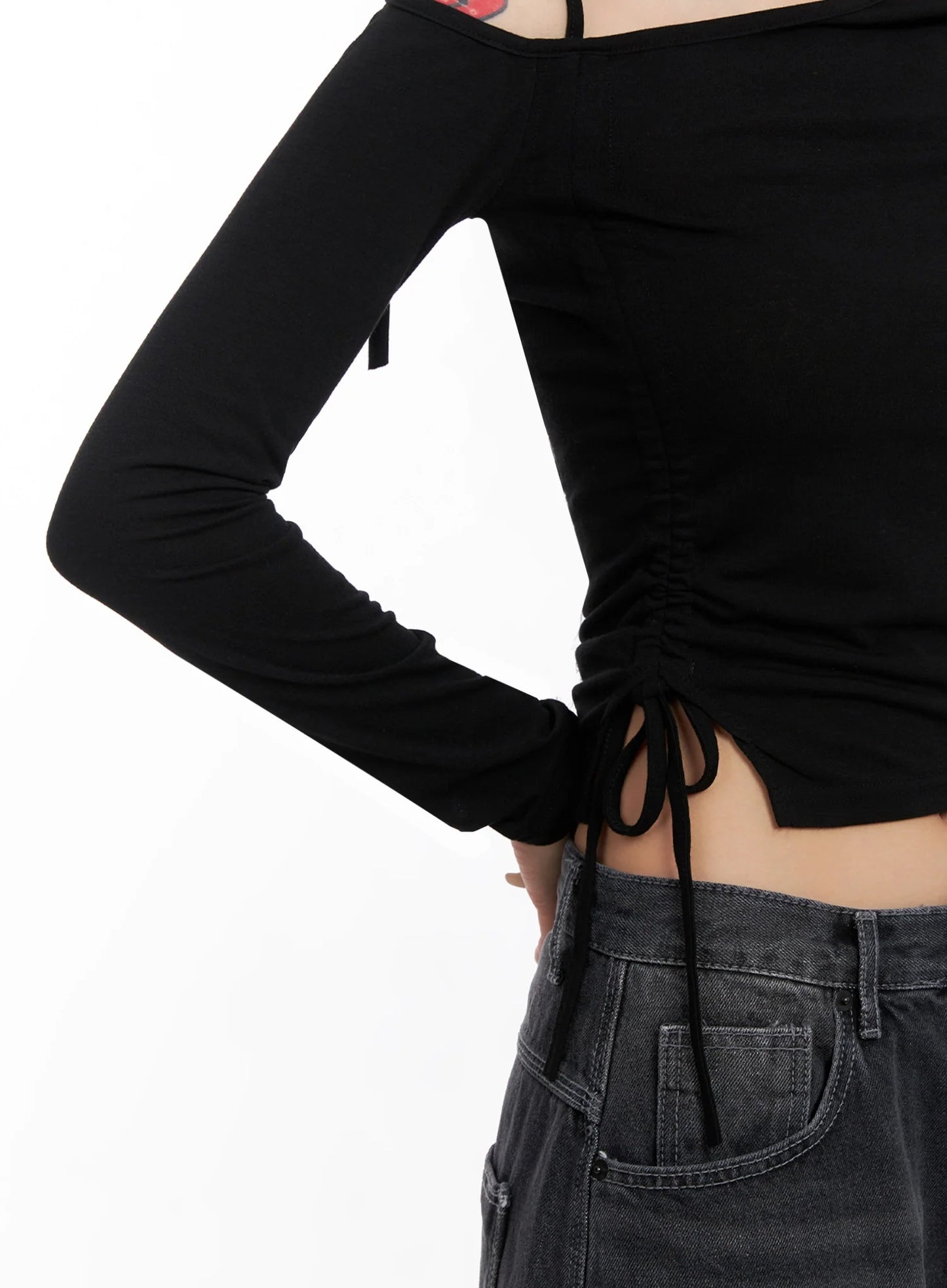 Asymmetric Off-Shoulder Long Sleeve Top IS515
