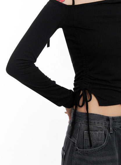 Asymmetric Off-Shoulder Long Sleeve Top IS515